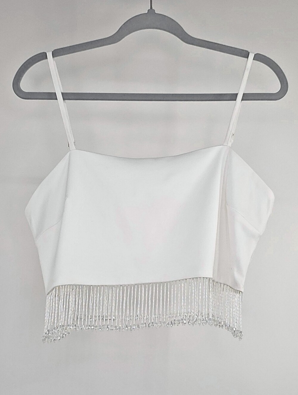 12th Tribe White Gatsby Beaded Fringe Crop Top XL NWT
